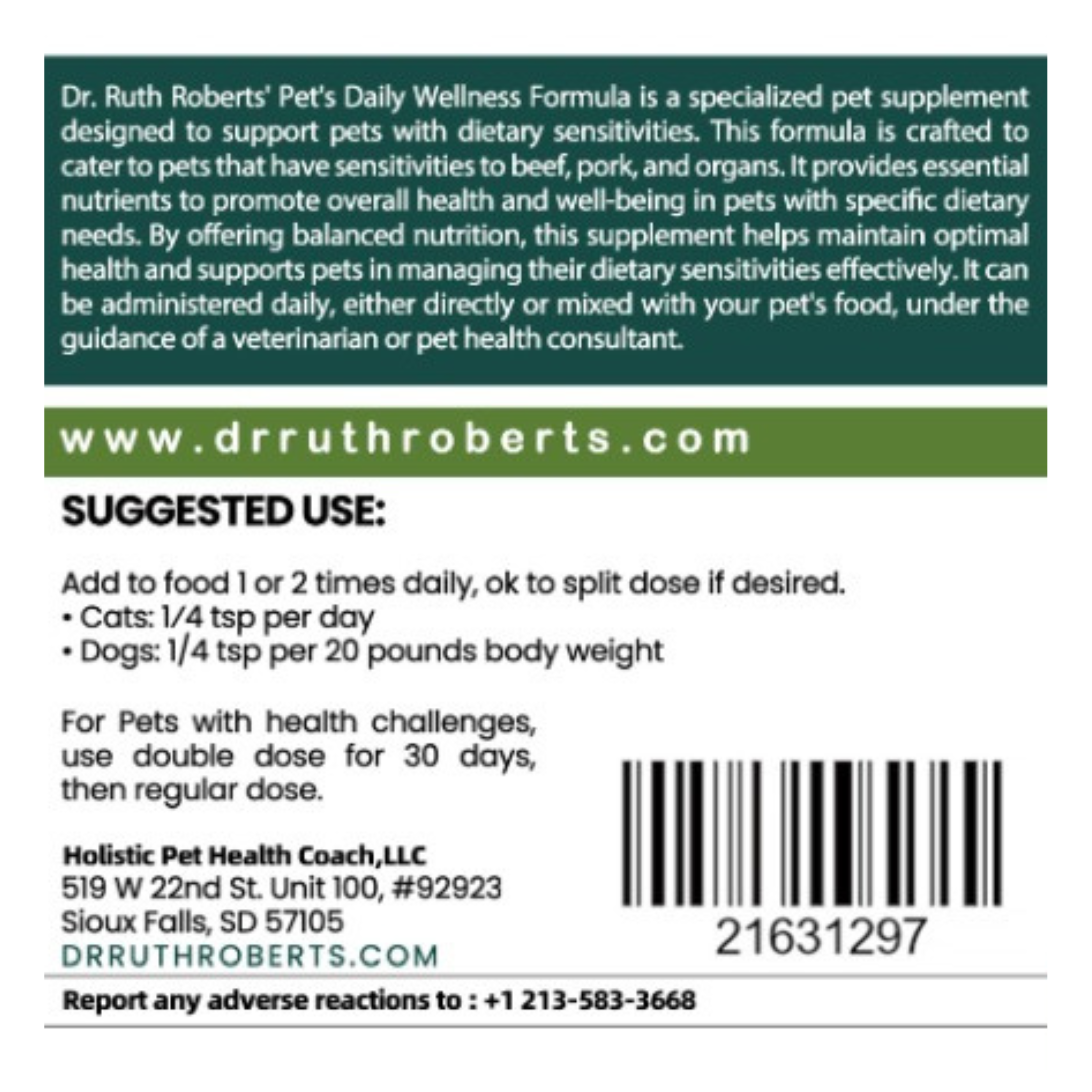 Pet's Daily Wellness Formula - For Pets With Pork/Beef Allergy