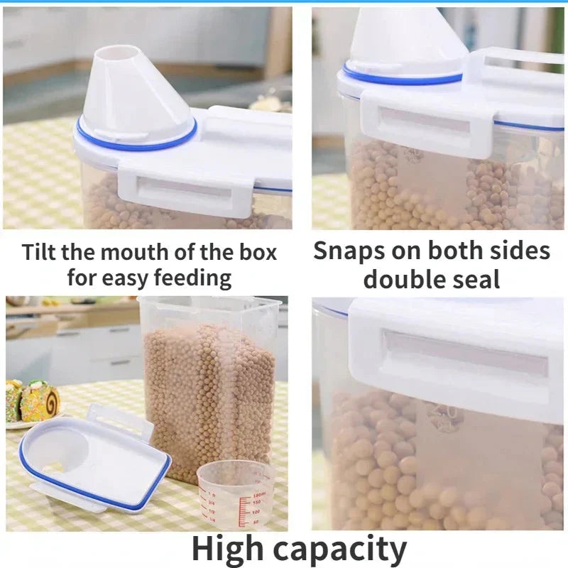 Airtight Pet Food Storage Container with Measuring Cup – 1.5kg/2kg Plastic Dog & Cat Food Pail, Moisture-Proof Sealed Jar